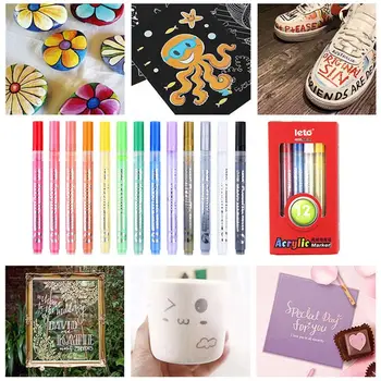 12шт Новых 12 Цветов Практичных офисных фломастеров, Акриловых ручек для рисования, ручек для наскальной живописи