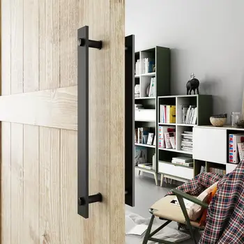 14-дюймовая стальная ручка двери сарая в деревенском стиле черного цвета и двухсторонние плоские ручки для крепления деревянной двери к перекладине
