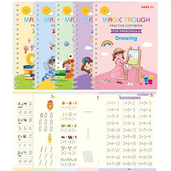5 Книг / набор Детская Многоразовая Тетрадь Для упражнений Волшебная Каллиграфия Рисование чисел Буквами Упражнения по Умножению и делению Математика