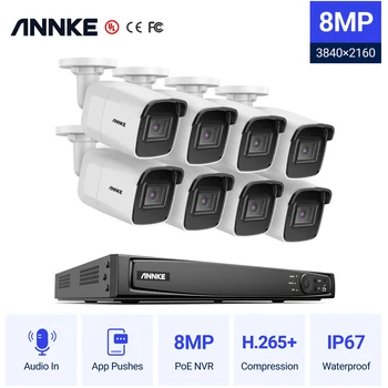 ANNKE 4K Ultra HD POE Система Видеонаблюдения 8CH H.265 + NVR Рекордер 4K Камеры Безопасности Аудиозапись 8X8MP PoE Ip-камера