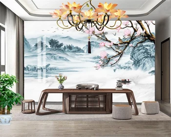 beibehang Настраивает современный новый пейзаж с цветами и птицами в китайском стиле для спальни, гостиной, фоновых обоев из папье-маше.