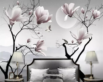 Beibehang Обои на заказ Фреска Спальня гостиная фоновая стена цветок магнолии птица настенное украшение живопись 3D обои