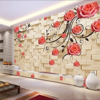 beibehang Пользовательские большие обои 3d фотообои кирпичная стена красная роза виноградная лоза ТВ фон обои домашний декор фреска 3d обои