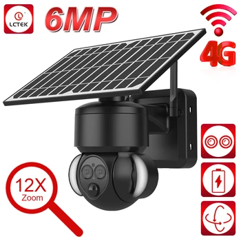 LCLCTEK 6MP 4G WIFI На Солнечной Батарее С Питанием От Двухобъективной PTZ-Камеры Безопасности с 12-Кратным Зумом AI Humanoid Tracking Outdoor Surveillance Cam