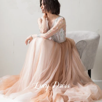 Lucy Line Элегантное вечернее платье для женщин 2024 Выпускные платья с длинными рукавами для гостей Свадебное платье Es Mesh Graduate Luxury
