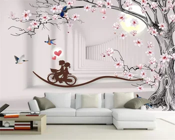 papel de parede Пользовательские обои креативное дерево магнолии 3D модная и романтическая гостиная телевизор диван фон настенная роспись
