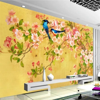 wellyu papel de parede Пользовательские обои 3d фреска украшение цветами и птицами Китайская фреска гостиная спальня 3d обои обои