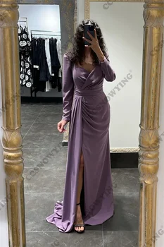 Атласные аппликации, расшитые бисером Мусульманские вечерние платья С длинным рукавом Исламские вечерние платья Милая Женская Арабская одежда для вечеринок