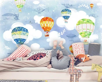 бейбехан Настроил современный мультфильм голубое небо и белые облака воздушный шар самолет детская комната фоновые обои