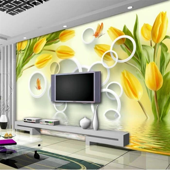 бейбехан Пользовательские фрески обои 3d мечта желтый тюльпан отражение стерео ТВ фон гостиная спальня фрески 3d обои