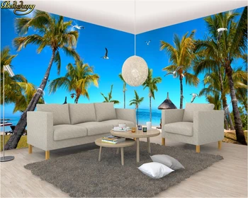 бейбеханг Пользовательские большие настенные обои 3D свежая природа море морской пейзаж кокосовая пальма тема всего дома настенная роспись papel de parede