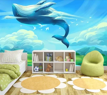 бейбехнаг Пользовательские обои 3d мультфильм кит фон детской комнаты 3d обои украшение комнаты живописи спальня 3d обои
