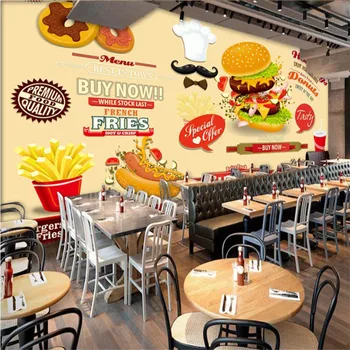 Бургеры ручной росписи на заказ, западный ресторан быстрого питания, Фон, настенная роспись, обои 3D, закусочная, Желтые обои 3D