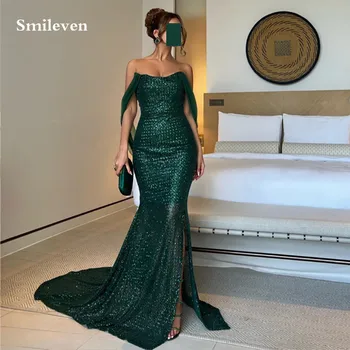 Вечерние платья Smileven Hunter Green Mermaid, блестящее платье для выпускного вечера с прищуром, Вечернее платье на бретелях из Саудовской Аравии 2023