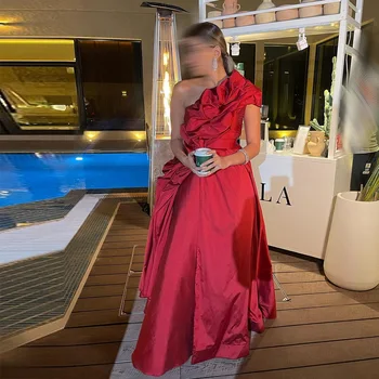 Вечерние Платья из Саудовской Арабской Красной Тафты Xijun На Одно плечо Без Рукавов Трапециевидной формы Со Складками И Рюшами, Вечернее платье для выпускного вечера 2023