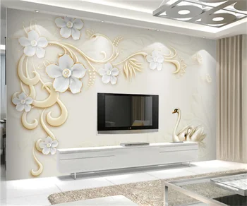 Европейский узор 3D лебедь Джейн Оу цветок Суя нефритовая резьба фоновые обои украшение мебели фотообои на заказ