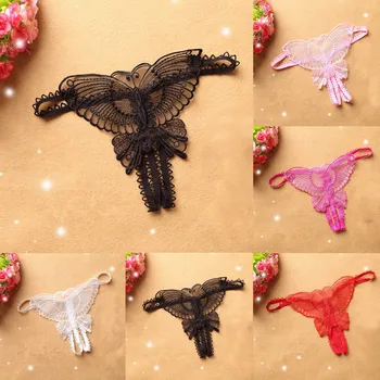 Женские сексуальные стринги, однотонные, с простым украшением в виде бабочки, из полого кружевного белья, удобные сексуальные стринги на выбор