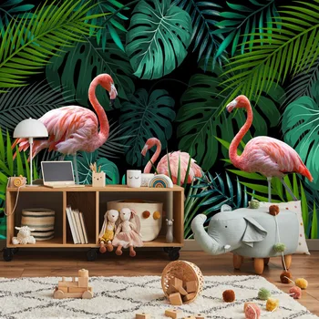 Изготовленные на заказ самоклеящиеся Дополнительные фотообои для гостиной, обои с изображением животных фламинго, покрытие для домашнего декора, водонепроницаемые фрески