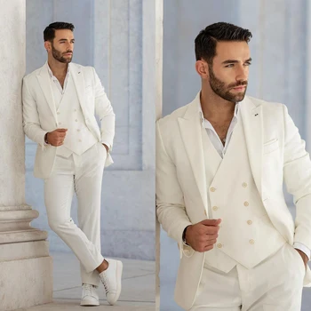 Индивидуальный мужской костюм для свадьбы джентльмена New Fit Slim, сшитый на заказ женихом из 3 предметов, пальто, брюки, жилет для официальных мероприятий, вечеринки певцов