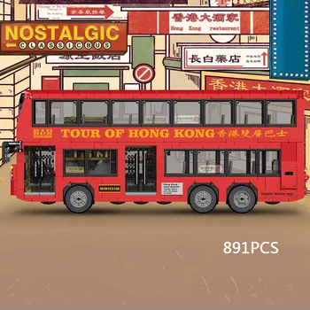 Классический городской автомобиль, мини-блок, Гонконгский двухэтажный экскурсионный автобус, строительный кирпич, сборная модель, развивающие игрушки для подарков