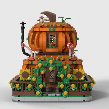 Модульная двухэтажная модель тыквенного домика для Хэллоуина 2280 деталей MOC Build