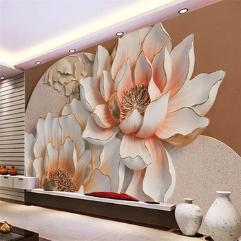 Обои на заказ beibehang Украшение дома Гостиная Спальня Фреска 3D Рельефный фон Lotus TV Фреска фото 3d обои