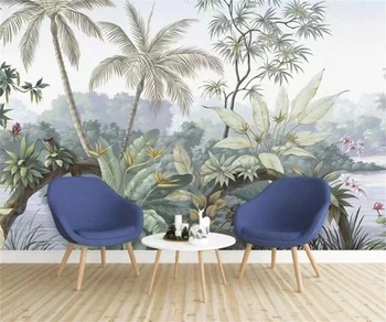 Обои на заказ винтажные листья тропических растений Картина маслом фоновая фреска украшение дома банановые листья 3d обои фото