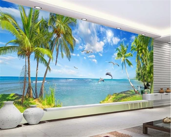 пользовательские обои beibehang красивый пейзаж с видом на море Средиземноморская кокосовая пальма фоновая стена гостиной 3d обои