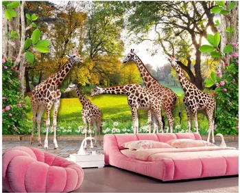 Пользовательские фото 3d обои Животный мир семья жирафов и лес детская комната Домашний декор 3d настенные фрески обои для стены 3 d