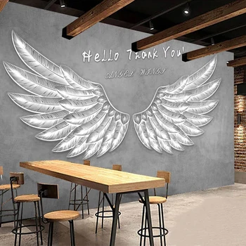 Пользовательские Фрески Обои 3D Винтажные Цементные стены Крылья Ангела Фреска Ресторан Кафе Креативный фон Декор стен Papel De Parede