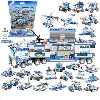 Совместимость с Lego 8in1 SWAT Полицейский командный грузовик Строительные блоки Модель города DIY Сборка Креативные игрушки для детей