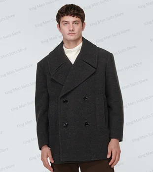 Темно-серое шерстяное мужское пальто, Мужской костюм, Блейзер из 1 предмета, Официальное Двубортное зимнее короткое пальто, дизайнерская куртка на заказ