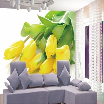 фотообои beibehang Стереоскопические Желтые тюльпаны Фон для телевизора цветок романтическая настенная роспись в гостиной спальне роскошные обои