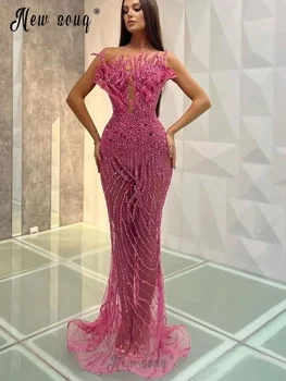 Ярко-розовое вечернее платье с 3D аппликацией, Роскошные вечерние платья ручной работы, расшитые бисером, арабские женские платья знаменитостей для выпускного вечера на заказ